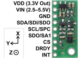 LIS3MDL 3-Axis Magnetometer Carrier with Voltage Regulator, labeled top view