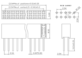 Dimensions (in mm) of straight stackable 0.100″ female headers