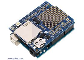 Adafruit Data Logging Shield plugged into an Arduino Uno