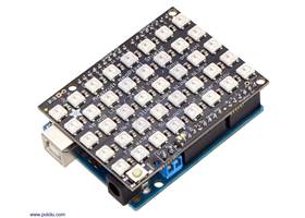 Adafruit NeoPixel Shield, assembled and connected to an Arduino Uno R3