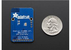 Adafruit CC3000 Wi-Fi breakout board, bottom view with quarter for size reference