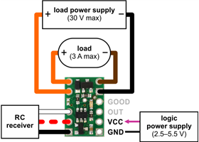 Pololu RC Switch with Small Low-Side MOSFET, typical wiring diagram