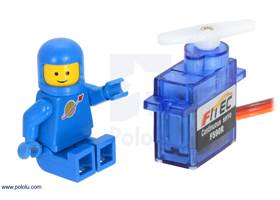 FEETECH FS90R micro continuous rotation servo with a LEGO Minifigure as a size reference