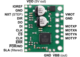 AMIS-30543 stepper motor driver carrier, top view with labeled pinout