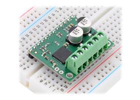 AMIS-30543 stepper motor driver carrier assembled for use with a breadboard (with IOREF=VDD)