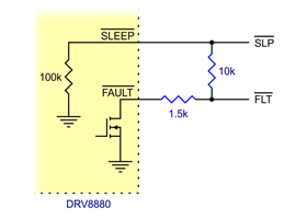 Schematic of nSLEEP and nFAULT pins on DRV8880 carrier