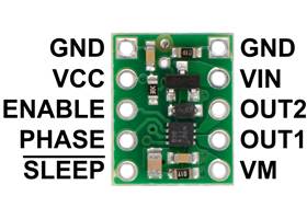 DRV8838 Single Brushed DC Motor Driver Carrier, labeled top view