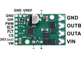 Pololu G2 High-Power Motor Driver 18v17 or 24v13, top view with labeled pinout