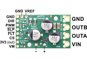 Pololu G2 High-Power Motor Driver 18v25 or 24v21, top view with labeled pinout