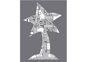 The image on the front of the charcoal gray Pololu circuit logo T-shirt