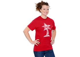 The Pololu cardinal red circuit logo T-shirt, front