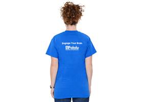 The Pololu royal blue circuit logo T-shirt, back