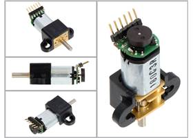Magnetic Encoder Kit for Micro Metal Gearmotors assembled with 2mm-pitch male header pins installed over the magnetic disc