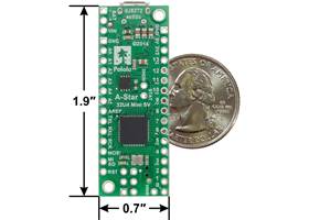 A-Star 32U4 Mini SV, bottom view with dimensions