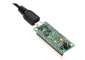 A-Star 32U4 Mini SV with soldered headers and connected USB cable