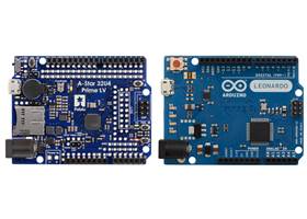 Side-by-side comparison of the A-Star 32U4 Prime LV microSD to the Arduino Leonardo
