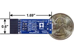 Pololu USB AVR Programmer v2, bottom view with dimensions
