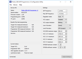 The Pololu USB AVR Programmer v2 Configuration Utility in Windows 10