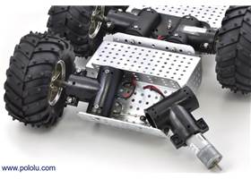Partially disassembled Dagu Wild Thumper 6WD chassis with one of the gearmotors visible