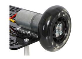 A 25D mm gearmotor connected to a scooter wheel by the 4 mm scooter wheel adapter