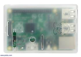 Top view of the Translucent Enclosure for Raspberry Pi Model B+ with a Raspberry Pi board (not included) inside