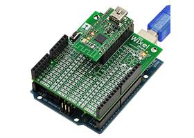 Wixel shield for Arduino with the Arduino’s USB port connected