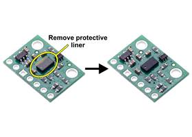 The VL53L0X carrier might ship with a protective liner covering the sensor IC that must be removed before use.