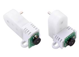 The Magnetic Encoder Kit for Mini Plastic Gearmotors works with our Tall (left) and Wide (right) Mini Plastic Gearmotor Brackets.