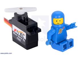 FEETECH FS90 Micro Servo with a LEGO Minifigure as a size reference.
