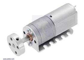 20D&nbsp;mm metal gearmotor with a univeral aluminum mounting hub and mounted on a 20D&nbsp;mm metal gearmotor bracket.