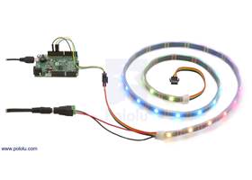 Controlling an APA102C or SK9822 addressable RGB LED strip with an A-Star 32U4 Prime SV and powering it from a 5V wall power adapter.
