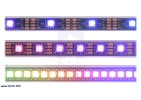 LED side of the SK9822 or APA102C addressable LED strips, showing 30 LEDs/m (top), 60 LEDs/m (middle), and 144 LEDs/m (bottom).