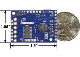 Tic T825 USB Multi-Interface Stepper Motor Controller, bottom view with dimensions.
