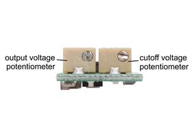 The output and cutoff multi-turn adjustment potentiometers on the S9V11x voltage regulators.