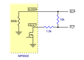 Schematic of nSLEEP and nFAULT pins on MP6500 carrier.