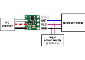 Typical wiring diagram for the Pololu RC Switch with Digital Output
