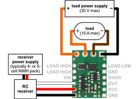 Typical wiring diagram for the Pololu RC Switch with Medium Low-Side MOSFET