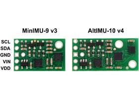 Side-by-side comparison of the MinIMU-9 v3 with the AltIMU-10 v4
