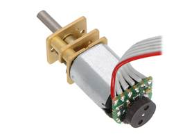 Magnetic Encoder Kit for Micro Metal Gearmotors assembled with ribbon cable wires.