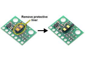 The VL53L1X carrier might ship with a protective liner covering the sensor IC that must be removed before use.