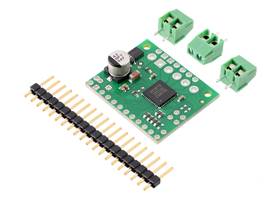 TB67H420FTG Dual/Single Motor Driver Carrier with included headers and terminal blocks.