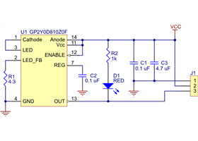 Pololu carrier for Sharp GP2Y0D805Z0F, GP2Y0D810Z0F, and GP2Y0D815Z0F sensors schematic diagram