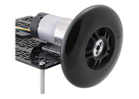 A 37D&nbsp;mm gearmotor connected to a 100&nbsp;mm scooter/skate wheel using a 6&nbsp;mm scooter wheel adapter.