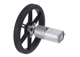 80×10mm Pololu Multi-Hub Wheel installed on the 4mm&nbsp;D-shaft of a 20D metal gearmotor. (1)