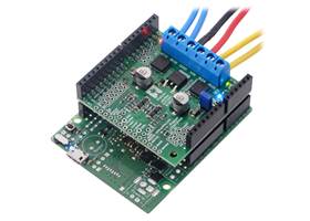 Dual TB9051FTG Motor Driver Shield for Arduino being controlled by an A-Star 32U4 Prime SV.