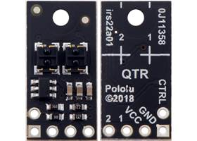 QTRX-HD-02RC Reflectance Sensor Array, front and back views.