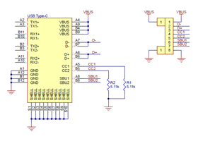 Schematic diagram of the USB 2.0 Type-C Connector Breakout Board.
