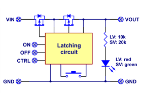 Block diagram of Pushbutton Power Switch with Reverse Voltage Protection