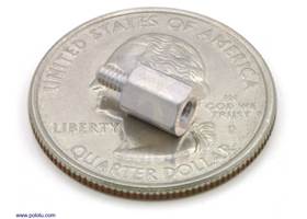 Aluminum standoff 0.25&quot; 2-56 M-F with U.S. quarter for size reference.