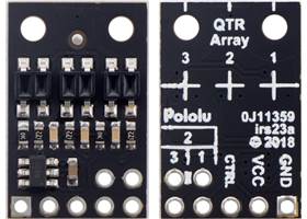 QTR-HD-03RC Reflectance Sensor Array, front and back views.